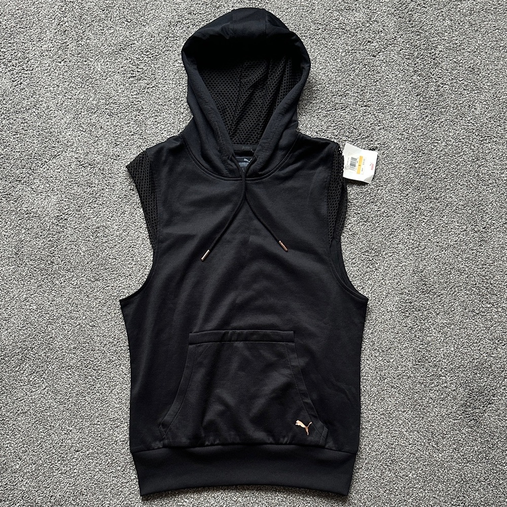 Puma Black Sleeveless Hoodie with Pocket